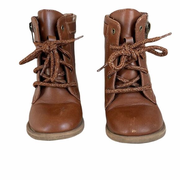 Kid's Brown Lace Up & Side Zipper Ankle Boot Size 10 - Picture 1 of 4
